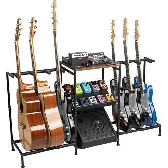STRICH Guitar Stand Multi-Guitar Storage Type for Acoustic Guitar, Electric Guitar, and Bass with Effects and Accessories Storage Rack for Home and Studio Display Stand SMT-40