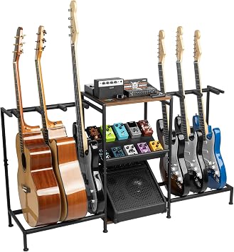 STRICH Guitar Stand for Multiple Guitars, Multi Instrument Storage with Adjustable Shelf, Wall-Hugging Design, Fits Acoustic / Electric Guitars, Bass, Banjo(Up to 6 Instruments)