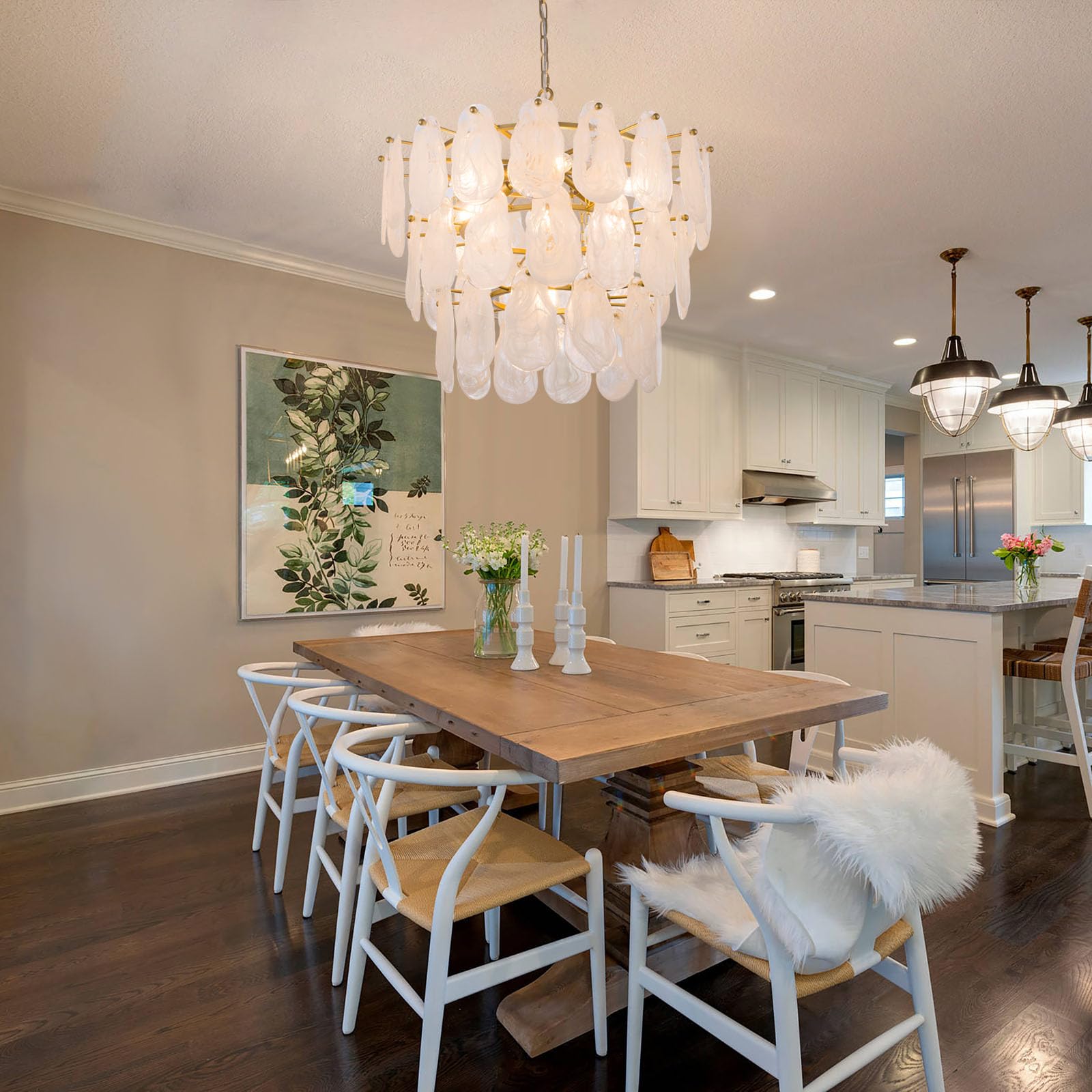 Wellmet Gold Glass Chandelier 24", Modern Chandeliers for Dining Rooms ...