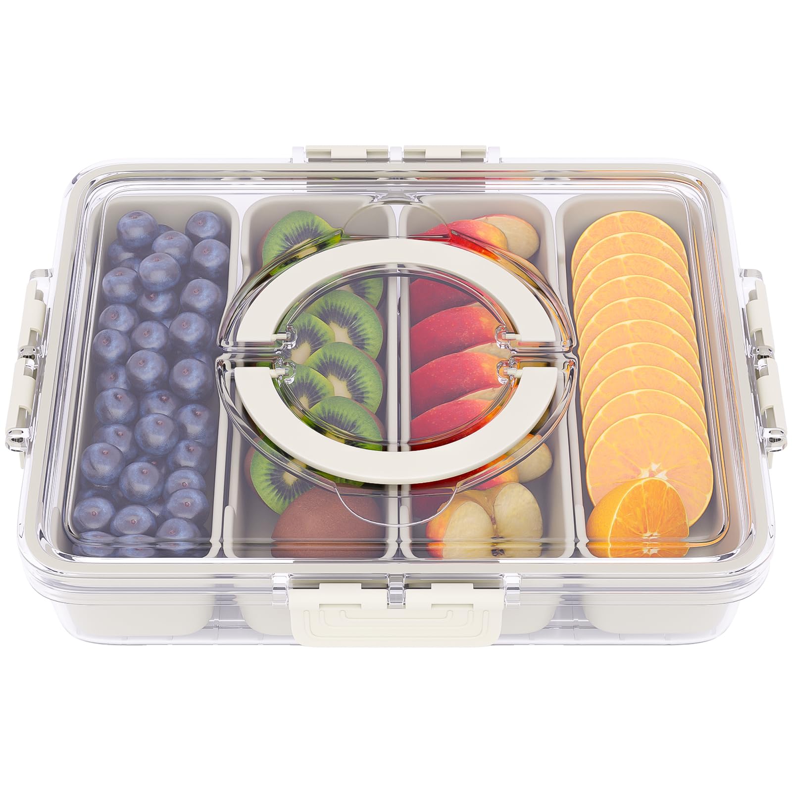 Dunruz Snackle Box Container,Portable Snack Box 4 Compartment Divided Serving Tray with Lid,Clear Storage Organizer for Fruit Candy Nuts Veggie-Perfect for Road Travel Party (1 Pack-4 Compartments)