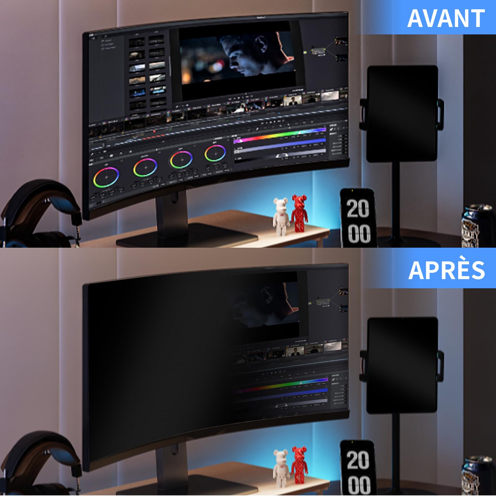Filtre de confidentialité pour Ordinateur PC de 24 Pouces au Format 16:9, Anti lumière Bleue et Anti-éblouissement, Fixation Rapide, Film de Protection pour Ordinateur PC