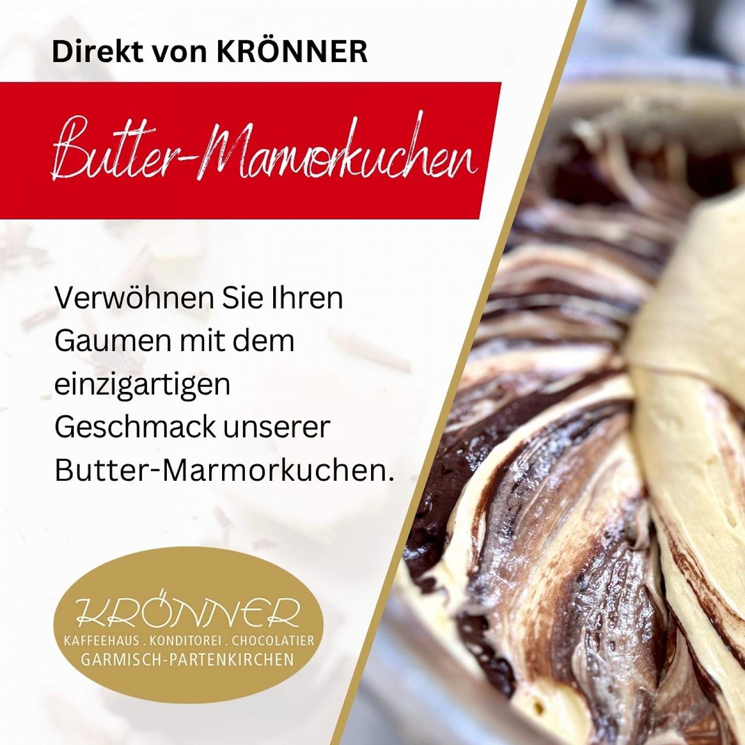 Krönner Butter-Marmorkuchen 850g – Handgefertigt in Garmisch-Partenkirchen, ohne Zusatzstoffe, mit feiner Vanille-Zitronen-Note und zarter Schokoladenschicht – Premium Qualität