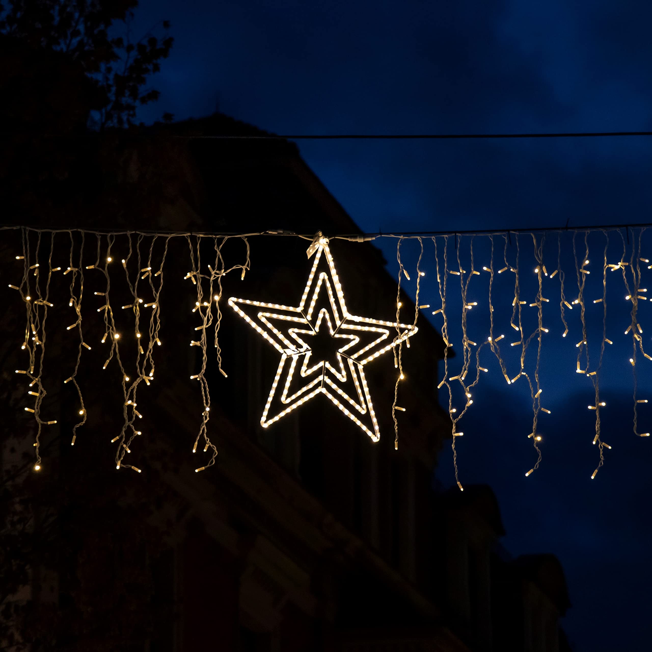 hellum Lichterkette Außen, LED Eislichtvorhang, Lichtervorhang 11,90x0,53m beleuchtet, 480 LED Lichterkette Außen Weihnachten mit weißem Kabel 5m Zuleitung, Weihnachtsbeleuchtung <59lm 577747
