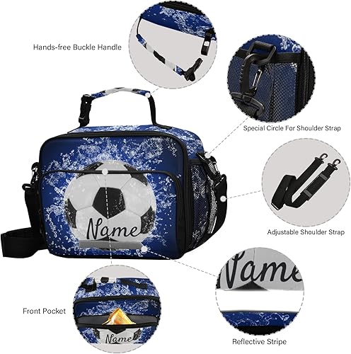 Miniatura 3 de Lonchera de fútbol personalizada para niños y niños, con tu nombre, lonchera aislada para oficina, trabajo, escuela, picnic