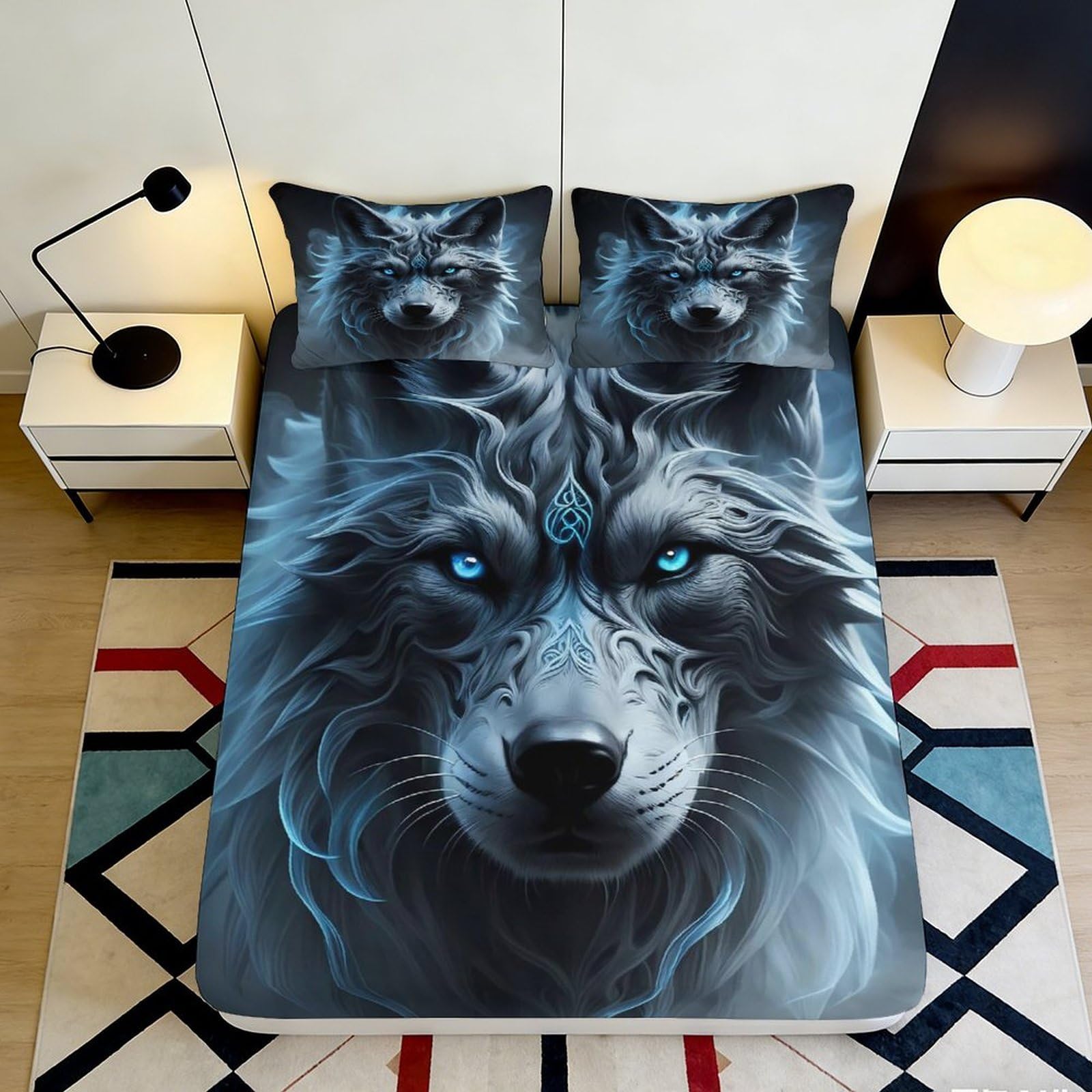 Decorative Wolf Pattern Fitted Sheet 3D Printed Microfiber, Soft Touch, Bed Cover for Home, Guest Room Bedding, Easy Care 90x200x25cm