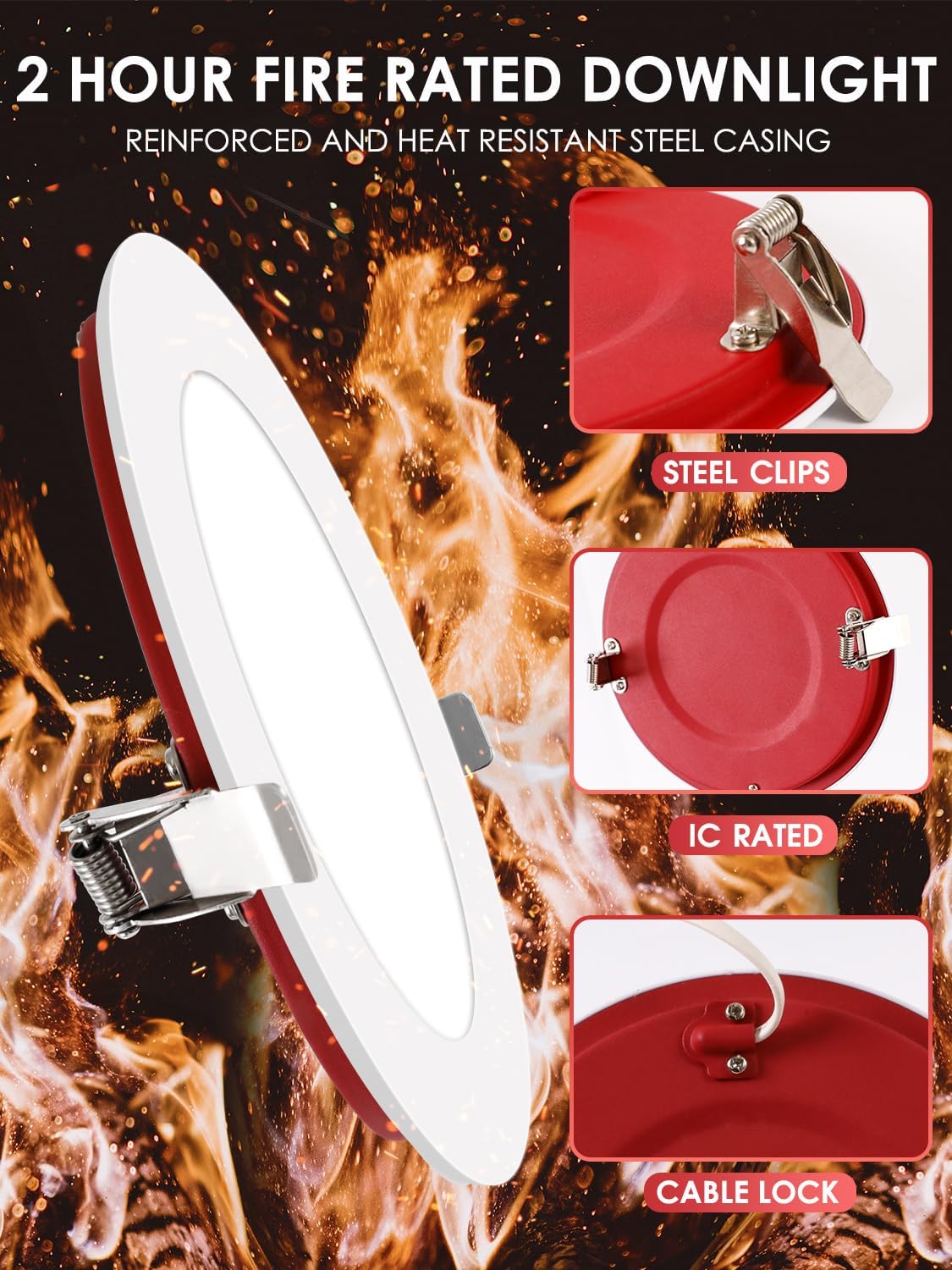 Fire Rated 2HR 12 Pack 6 Inch 5CCT Ultra-Thin 1400LM Dimmable LED Recessed Light with Junction Box, No Fire Cone Needed, 2700/3000/3500/4000/5000K Selectable, ETL&FCC Listed - Image 2