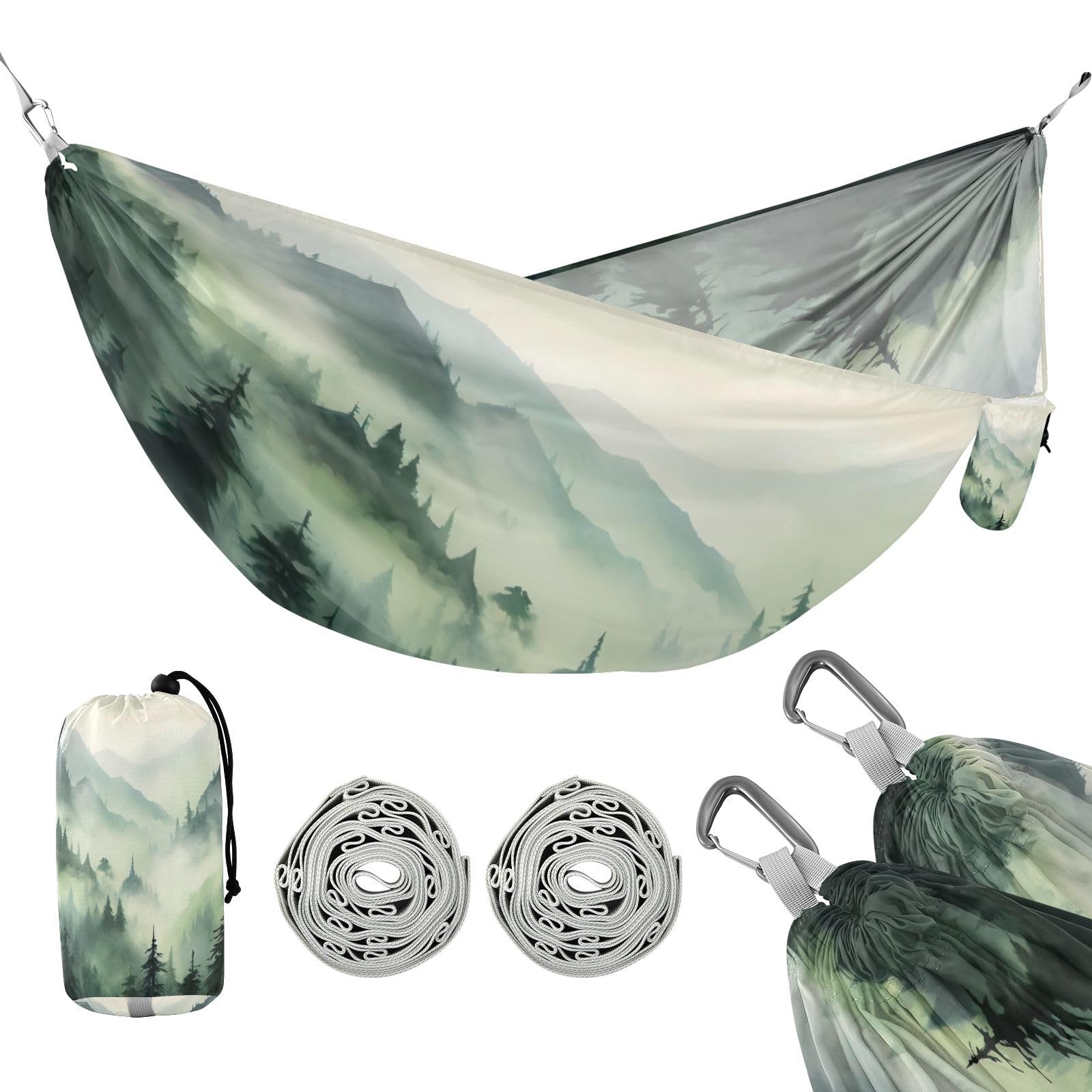 Haskirky Mountain Forests Camping Hammock, Single Portable Hammocks with Tree Straps & Attached Carry Bag, 330Lbs Capacity Perfect for Outside Indoor Hiking Beach Backpack Travel