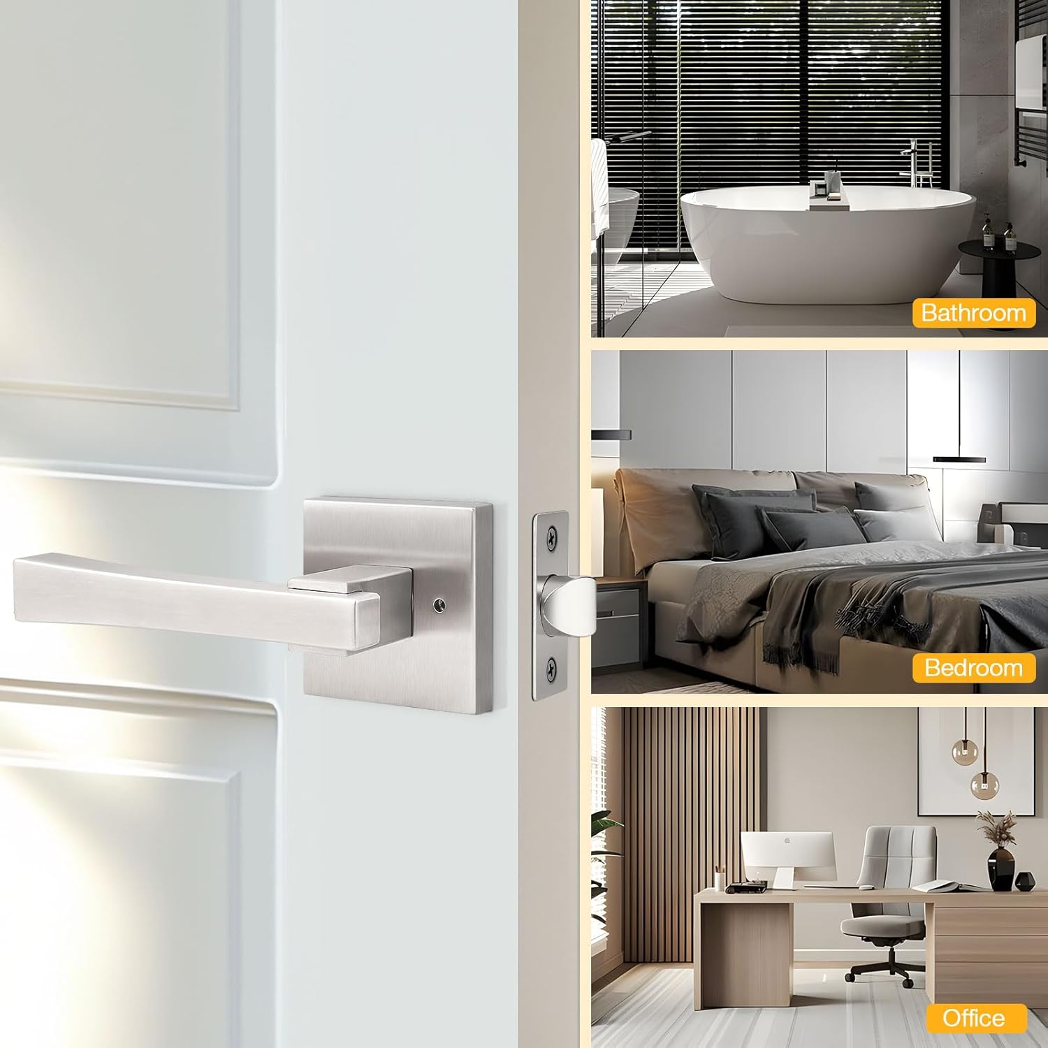 knobelite 4 Pack Privacy Door Handle,Keyless Stain Nickel Interior Door Knob,Heavy Duty Door Lever Hardware for Bedroom/Bathroom,Reversible for Left & Right
