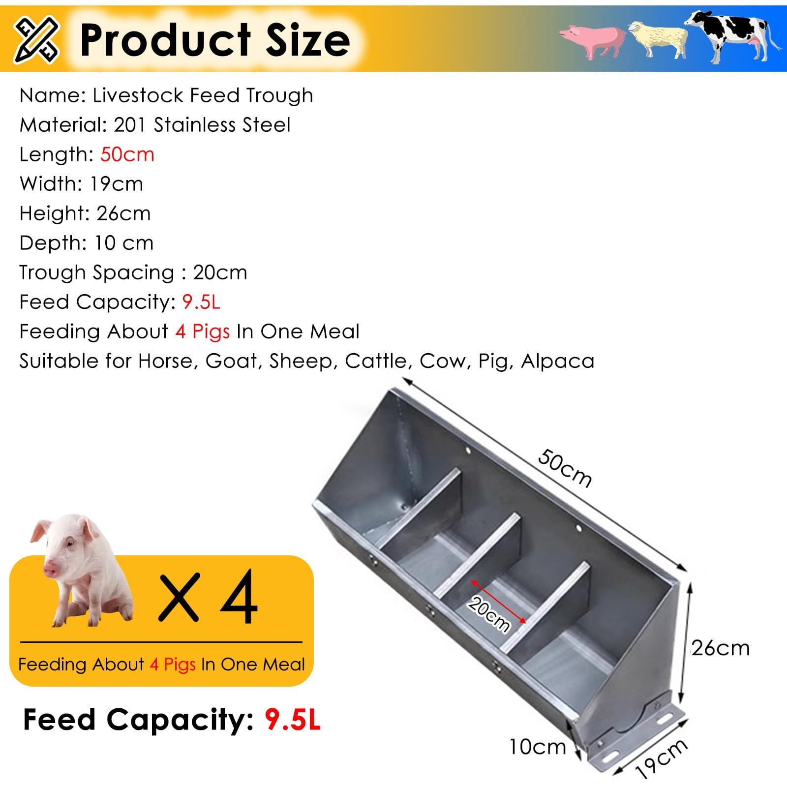 Kit de comedero para ganado con múltiples compartimentos, solución de alimentación duradera y eficiente para granjas porcinas, corrales de ovejas y establos de caballos