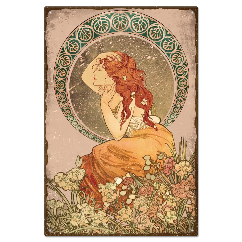 Plaque en métal vintage Mucha habillage mural retro pour bar