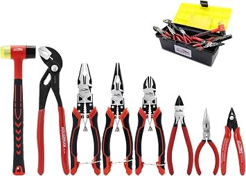 8-Piece Tool Set with Case, Nippers, Pliers, Radio Pliers, Water Pump Pliers, Rubber Hammer, For Home Use, DIY, Repair