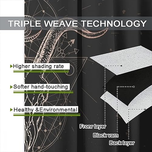 Vista 337 de Cortinas de cabeza de cabra, misteriosa cabeza de cabra malvada, calavera negra, bolsillo para barra, cortinas opacas para ventana, juego de 2