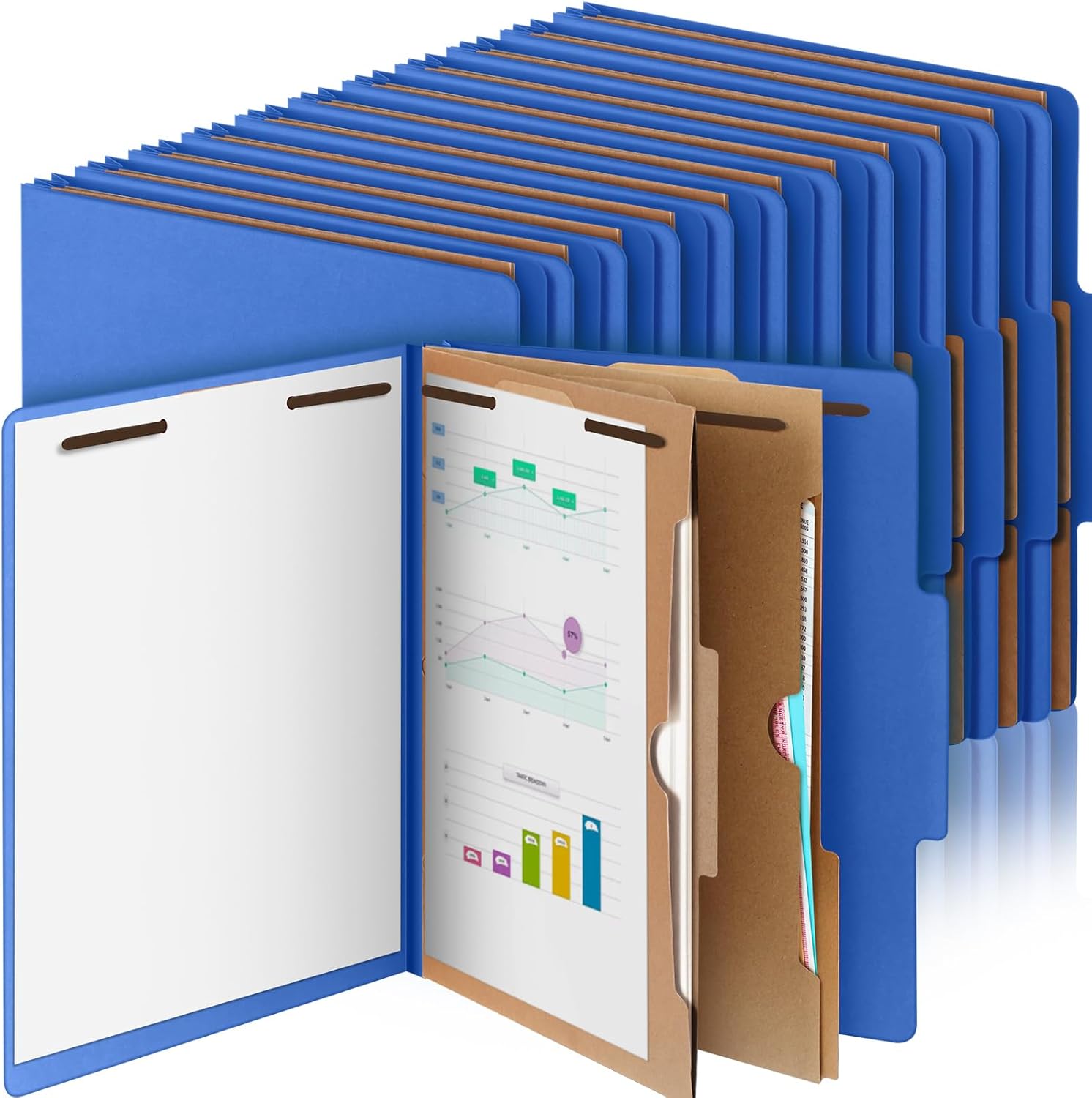 24 Pcs Classification Folders Letter Size, 2 Pocket Dividers Pressboard File Folder with Fasteners, Expanding File Organizer Bulk for Teachers, Clergy, Office, Church, Christmas (Dark Blue)