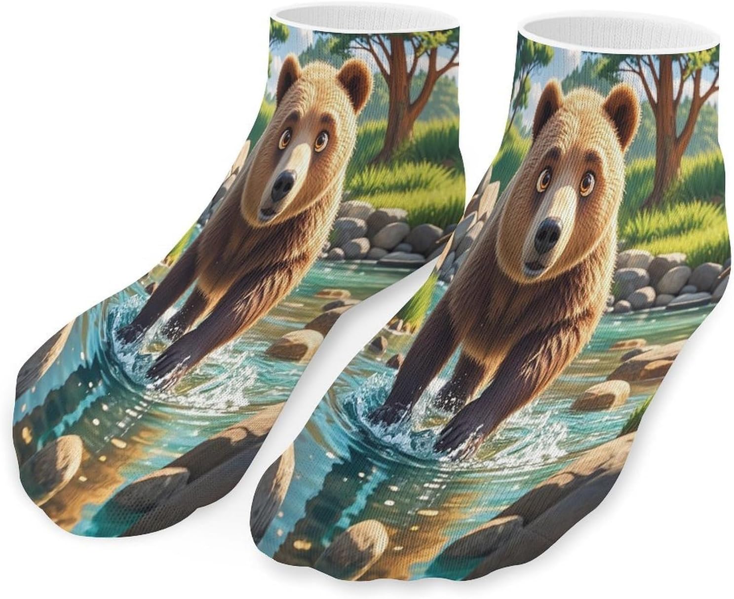 Bear Crossing The River Cartoon Ankle Sock-Low Cut Breathable,Basketball Socks for Men Women,Tube Socks for Work Sports
