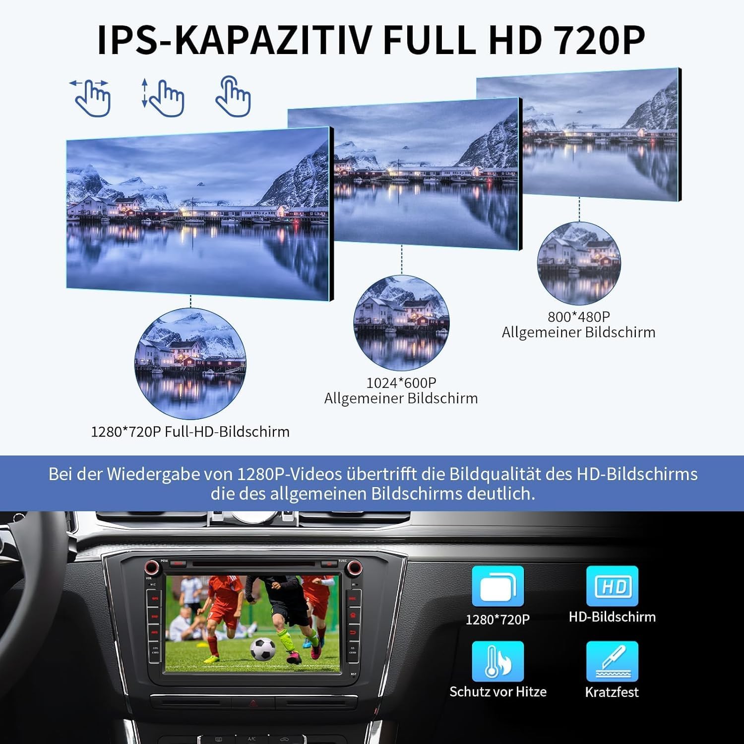 4G+64G 8" Android 15 Autoradio mit Navi für VW T5 Golf 5 6 Polo Sharan Seat Passat Tiguän, Doppel din Radio IPS Bildschirm Mediareceiver mit CarPlay Android Auto Bluetooth PDC RDS CD Kamera