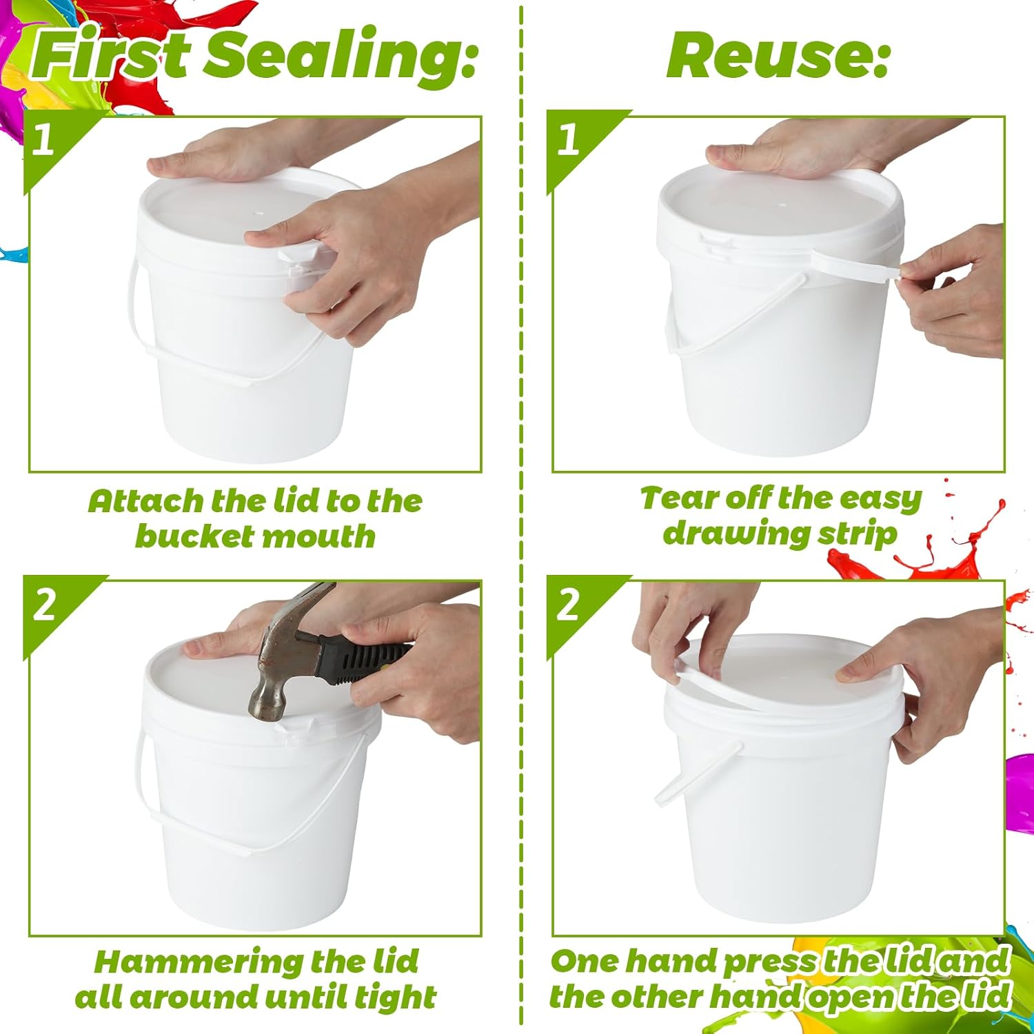 2 Pack Paint Bucket for Painting Plastic 3 Quart Paint Cans Touch Up Paint Containers with Lids & Handles 3/4 Gallon Paint Can Paint Storage Containers Empty Paint Cans Paint Pail for Leftover - Image 4