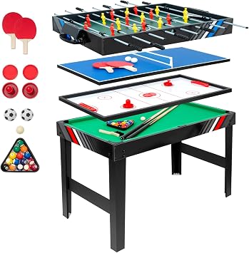 4 in 1 Multi Game Table | Air Hockey, Table Tennis, Foosball & Billiard Combo | 49" Multi-Functional Combo Game Table | Compact Indoor Game Table for Family Game Room, Adults & Teens