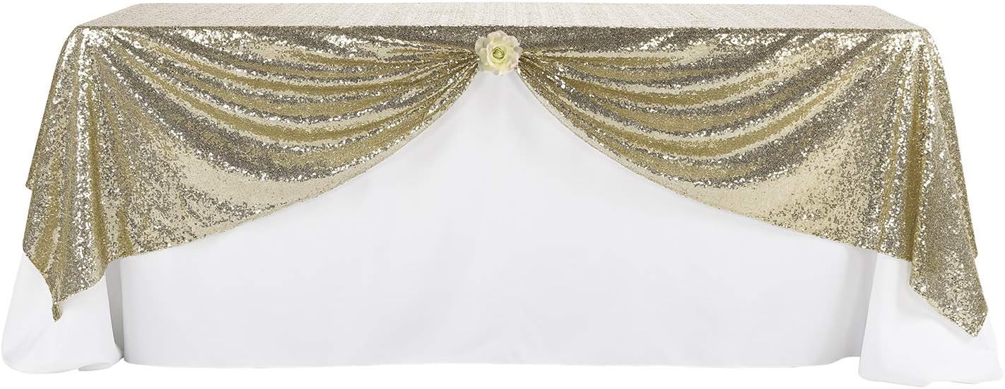 Peomeise Champagne 60"x120" Sequin Tablecloth Overlay for Wedding, Party Decorations