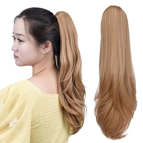 Extensiones de cabello rubio con clip, extensiones de cabello lacio de 18 pulgadas, cola de caballo falsa de 4.2 onzas, extensiones de cabello