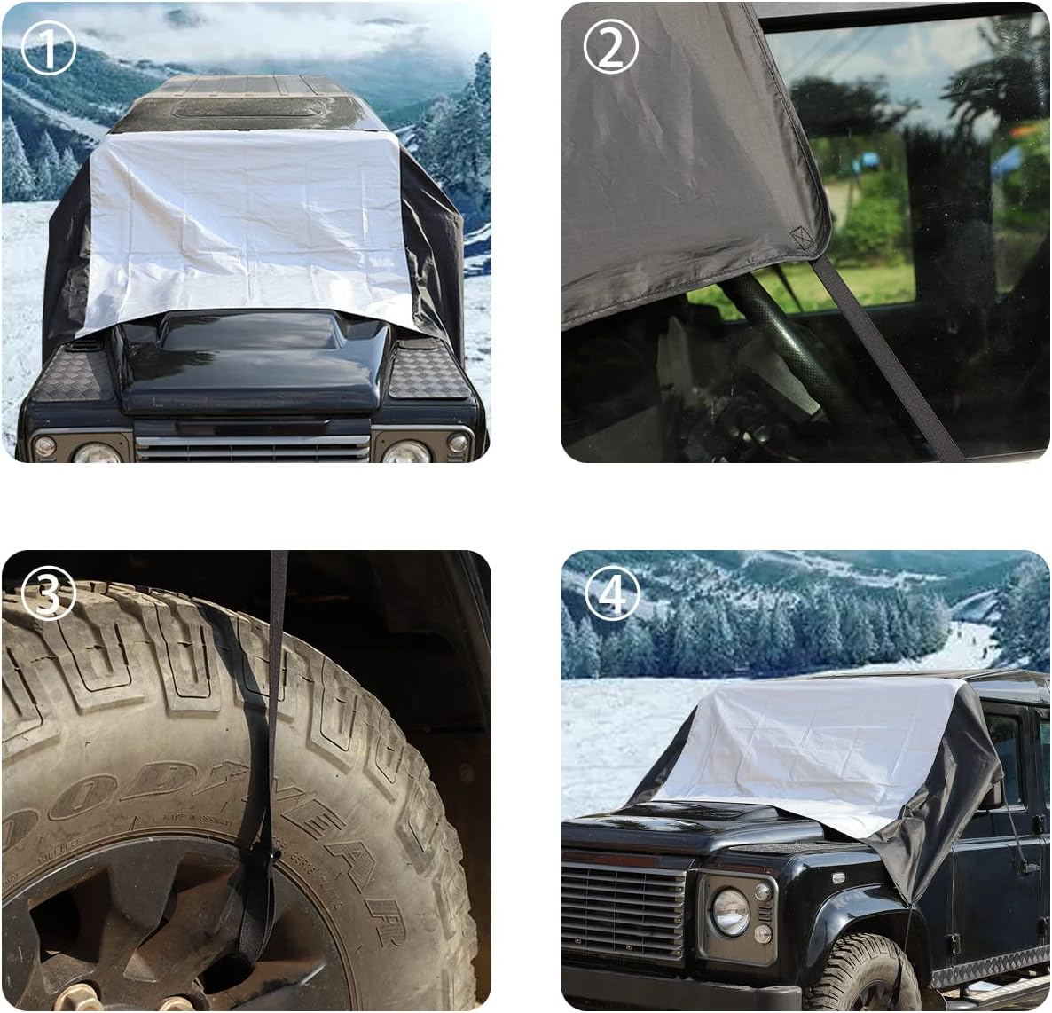 PIUGILH Car Windshield Snow Cover for Land Rover Defender 90 110 2004-2023,Windshield Snow Ice Cover Sun Cover,All Weather Dustproof Windshield Cover,Protects Windshield from Rain, Sun, Frost
