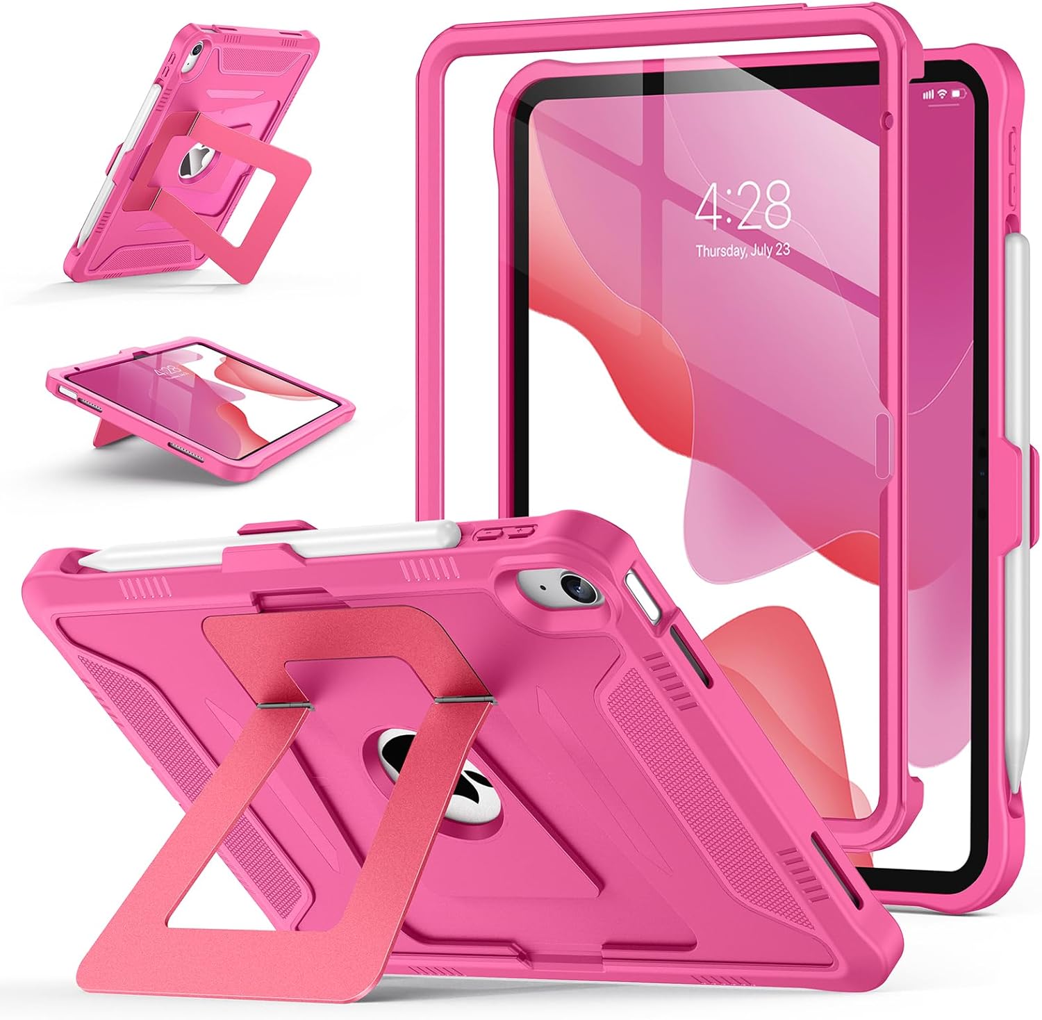 Soke Case for iPad (A16) 11th Generation 11-Inch 2025 /10th Generation 10.9-Inch 2022, with Screen Protector and Multi-Angle Kickstand, Rugged Full Body Heavy Duty Protective Cover - HotPink