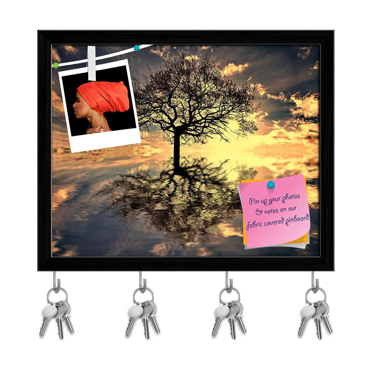 ArtzFolio Mystic Moments Key Holder Hooks | Notice Pin Board Soft Board | Black Frame 14.9 x 12 Inch