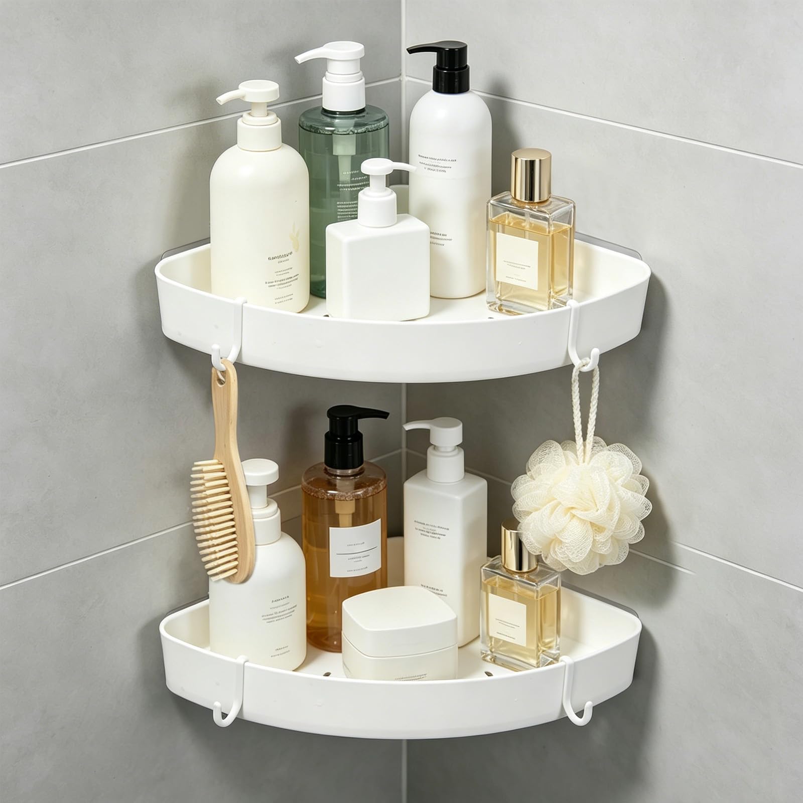 Jiayaus 2 Pcs Shower Caddy Suction, No Drilling Shower Corner Shelves