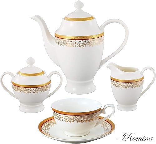 Miniatura 2 de Lorren Home Trends La Luna Collection Bone China - Juego de vajilla de 57 piezas, diseño rojo y oro de 24 quilates, servicio para 8 personas