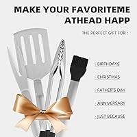 Vista 8 de Grilling Set Heavy Duty BBQ Accessories - BBQ Tool Set 4 Piece Grill Accessories with Spatula, Fork, Brush & Tongs - Gifts for Dad Durable Stainless