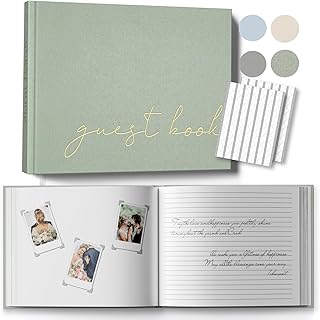 Sage 8x10” Memorial Service & Wedding Guest Book Alternative – 100 Pages, Photo Corners & Table Sign Included
