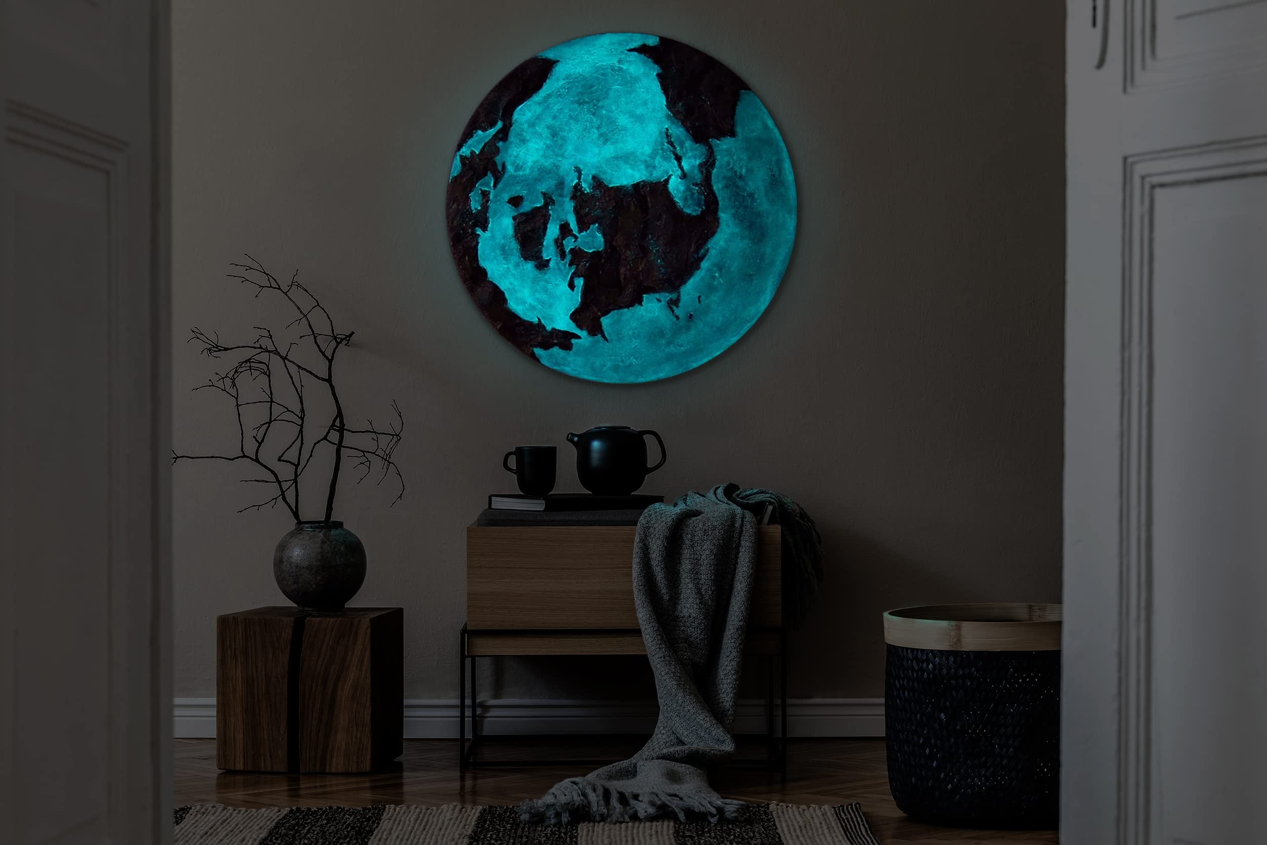 YS-Art Peinture Lumineuse dans Le Noir Terre dorée | Peintures acryliques sur Toile peintes à la Main Décorations d'intérieur | Art Phosphorescent | Art Lumineux KL001 (60cm)
