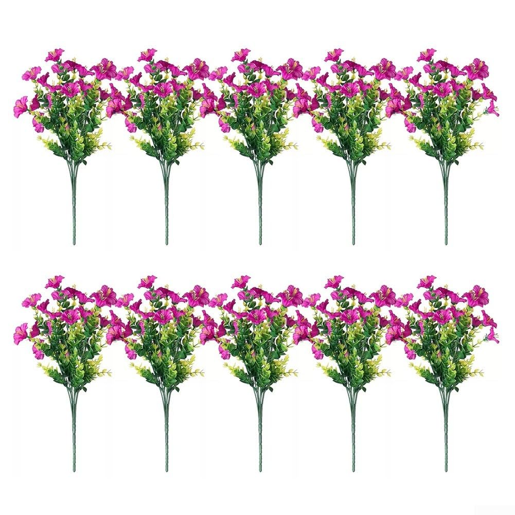 Juego de 10 flores artificiales de seda, eucalipto (10 rosas rojas y rojas)