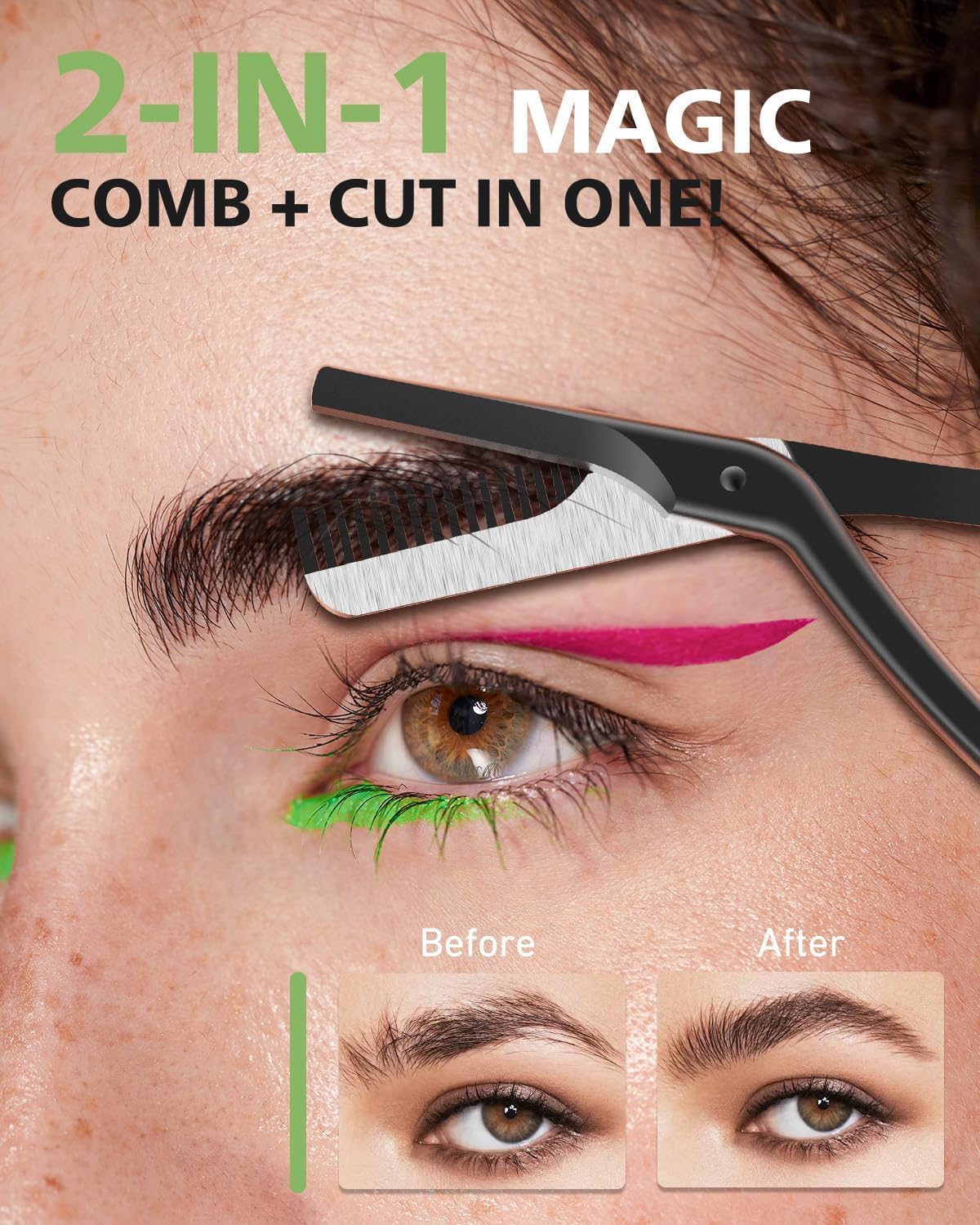 Eyebrow Scissors with Comb, Black - Image 3