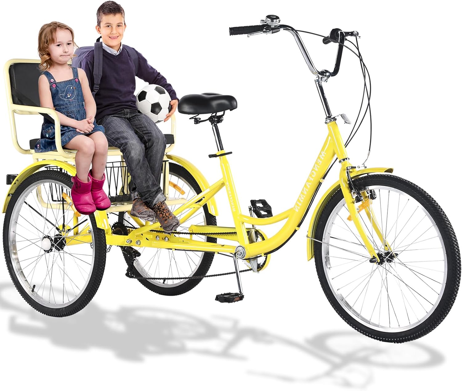 Adult Tricycle 7 Speed, Adult Tricycle with Rear seat for Ladies，24in 3-Wheel Bikes，Trike for Adults with Baskets Cruiser Bike for Women, Seniors, Men Maximum Load 550lbs