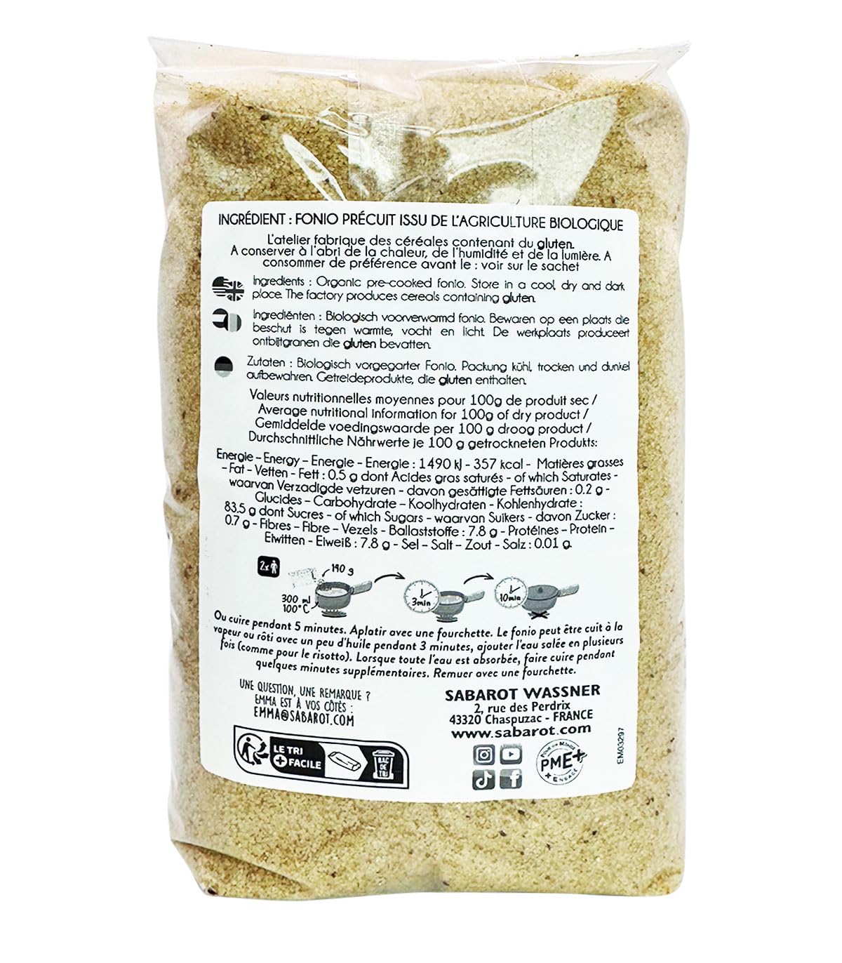 Fonio précuit biologique 1kg - Sabarot