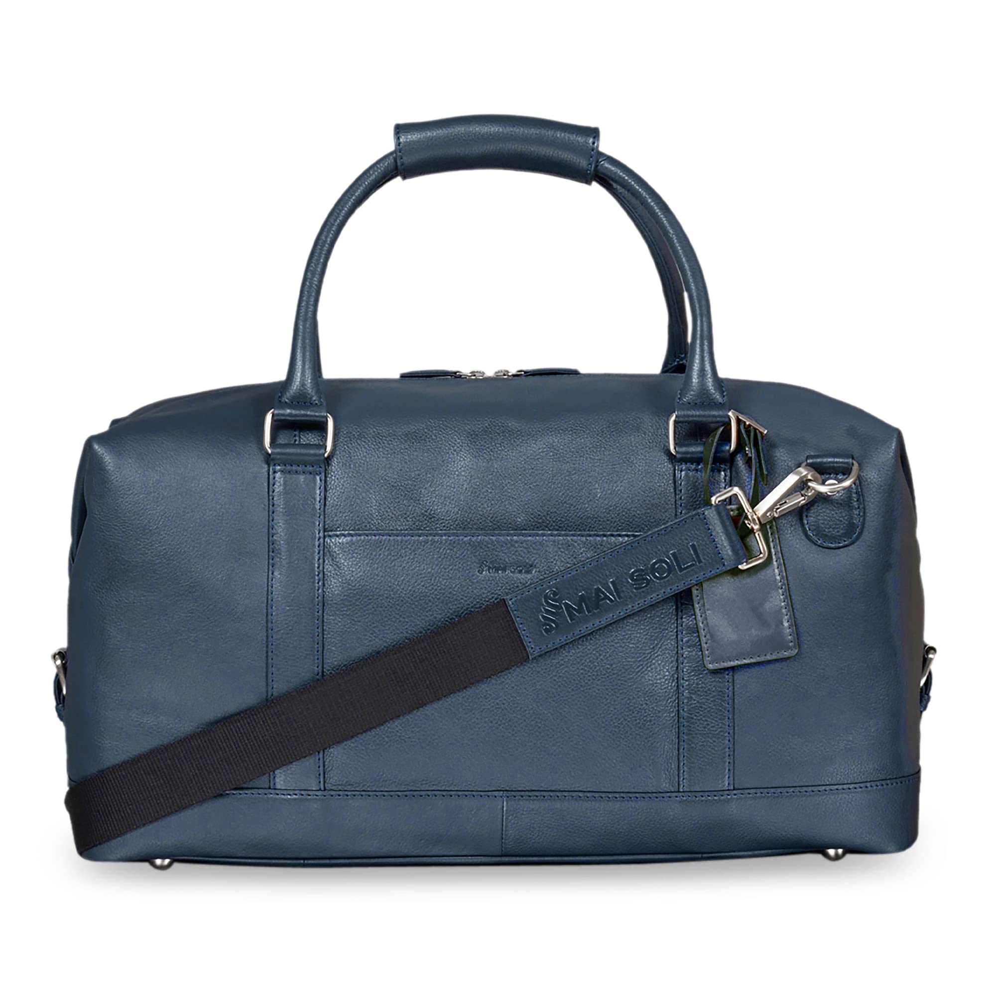 Unisex Soft Nappa Genuine Leather Duffle Bag | Stylish & Spacious Weekender with Detachable and Adjustable Shoulder Straps, Perfect for Corporate Travels, Gyms, Flight Bag - Navy Blue-image-24
