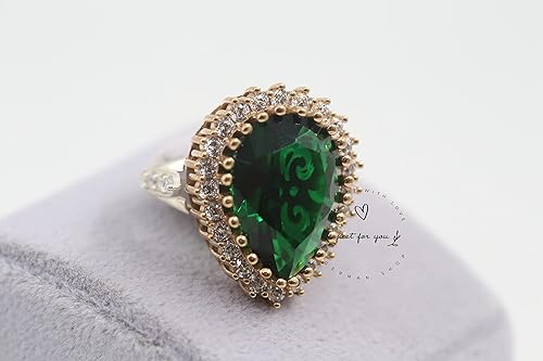 Miniatura 6 de Anillo especial hecho a mano de diseño otomano de esmeralda en plata de ley 925, anillo antiguo Hurrem, varios tamaños