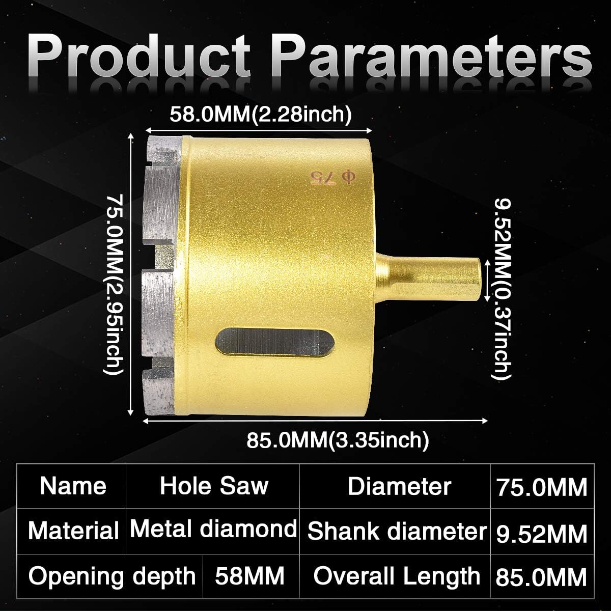 KATUR 75mm Dia Diamond Hole Saw Diamond Core Drill Bit, Masonry Hole Saw Porcelain Tile Hole Cutter for Marble Glass, Slate - Image 3