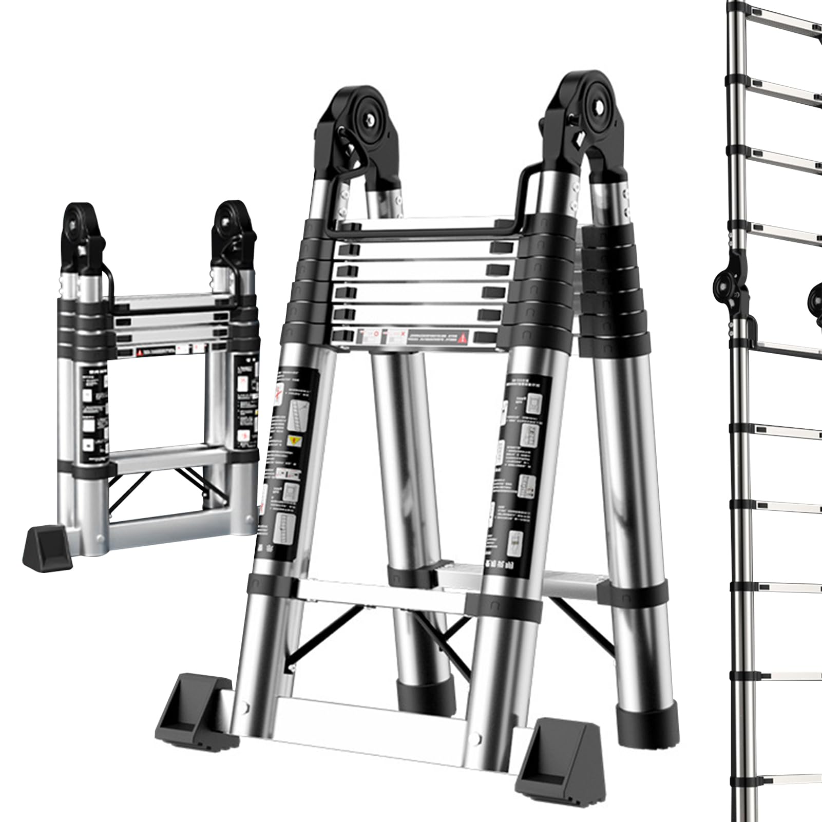 DAYONG 2-in-1 Telescopic Foldable Ladder - Heavy-Duty Stainless Steel Herringbone Ladder Vertical Ladder with Triangular Stabilizers - Multifunctional for Home & Outdoor Use (2.1m+2.1m)
