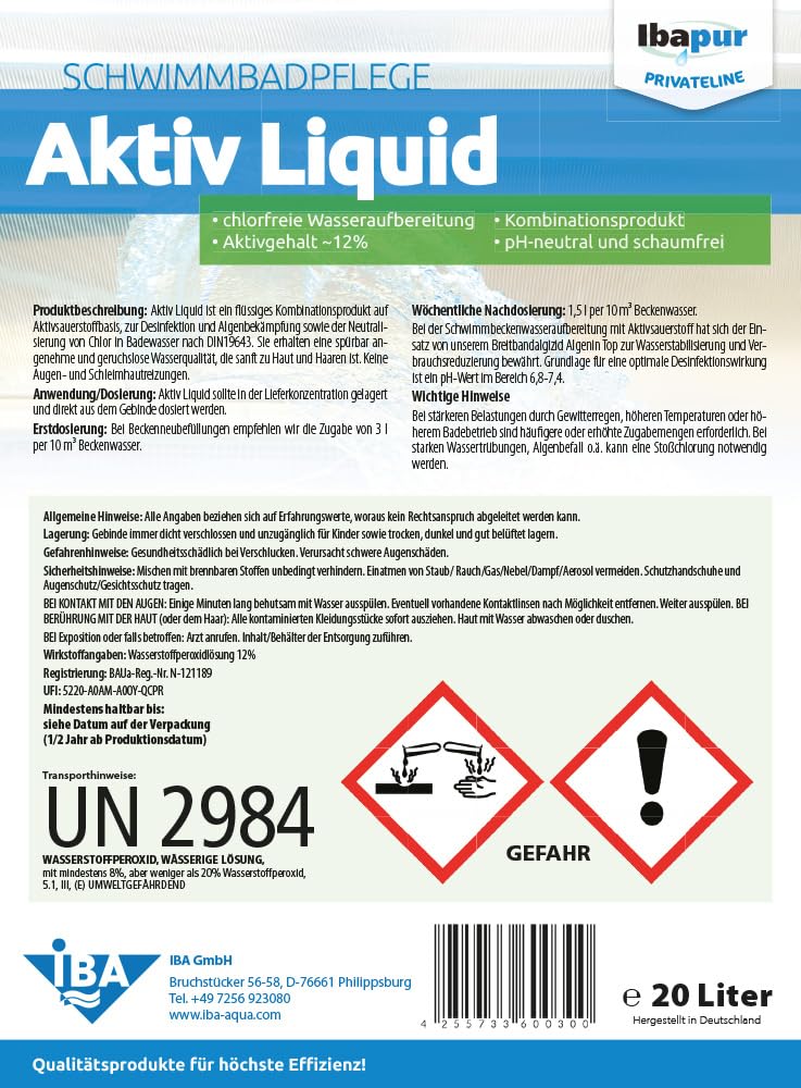 IBA 20 l Aktiv Liquid Aktivsauerstoff chlorfrei Desinfektion Pool Schwimmbad