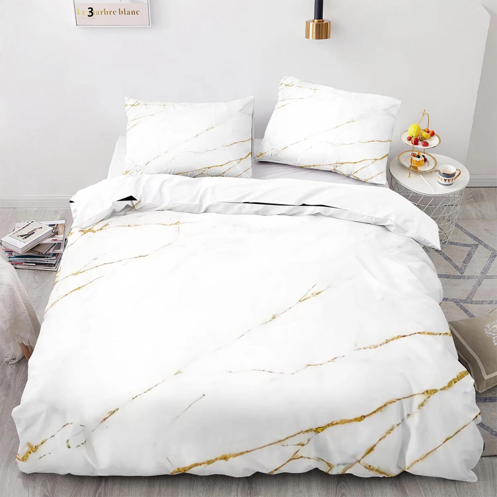 Housse de couette polyester marbre blanc reine roi