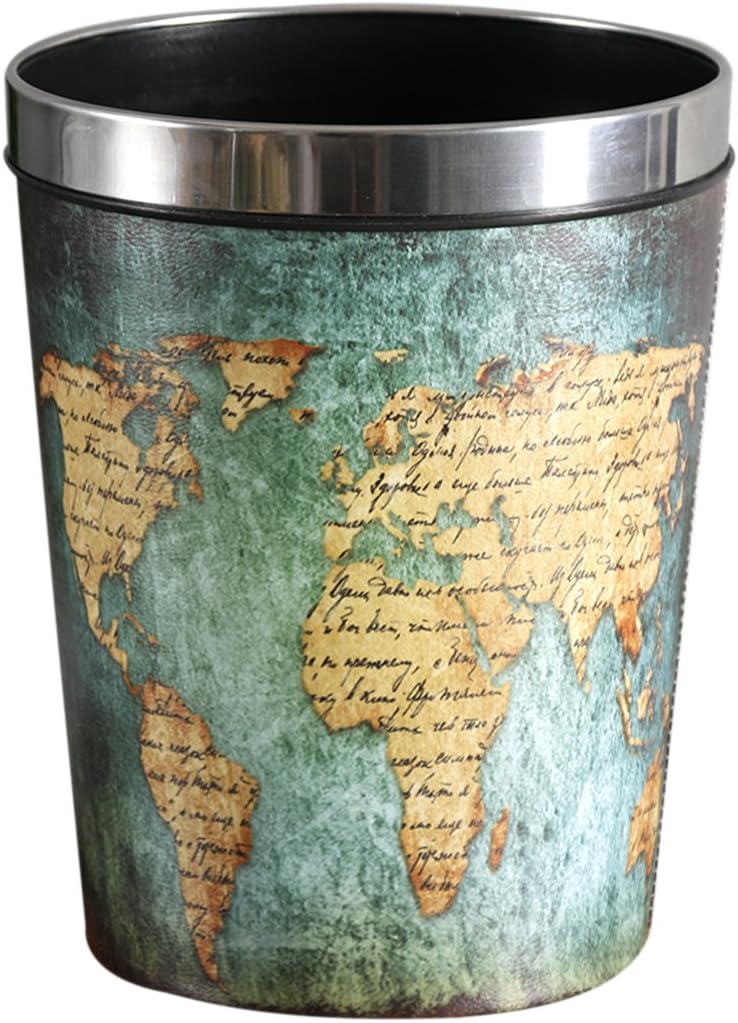 FutureShapers Waterproof Waste Paper Bin Map Pattern with Lidded for Office,Kitchen,Bedroom,24 * 24 * 31.5cm