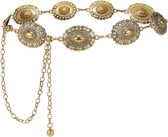 YooAi Western Chain Belt Vintage Concho Cowgirl Waist Chain Belt for Women Dresses Jeans Adjustable