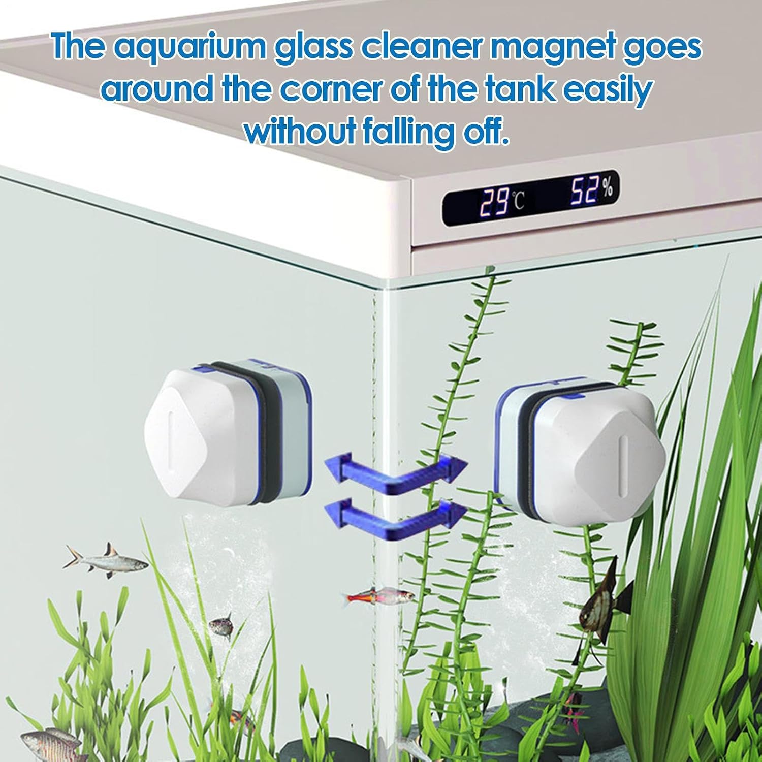 Aquarium Glass Cleaner Magnet,Double-Sided Scraper Brush with Feeder | Fish Tank Scrubber for Glass,for Gravel Home Pond Pet Terrarium Turtle Betta