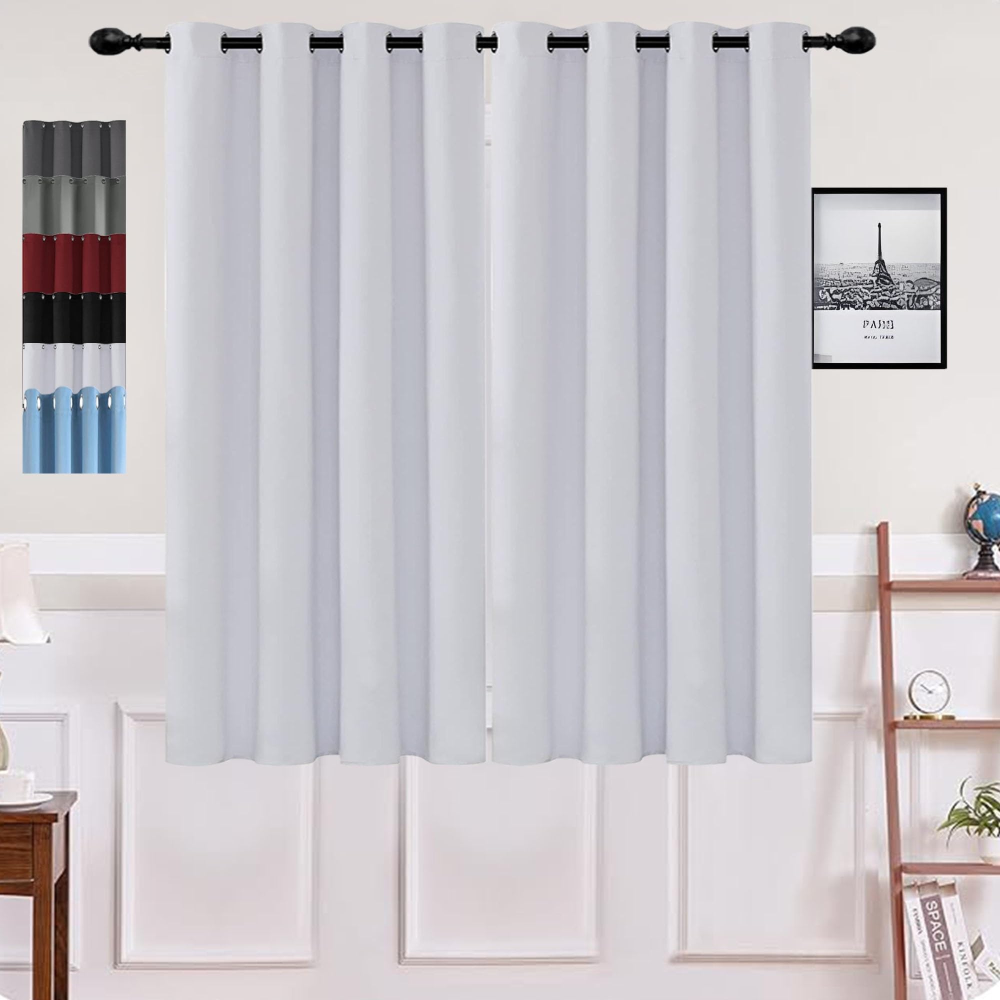 Opacas Cortinas para 190 x 145 cm Protección de Privacidad Cortinas Opacas para Habitacion Salon Antiruido para Salas de Estar de Oficinas, Blanco