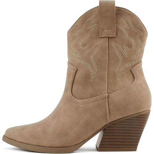 Soda “BLAZING” ~ Women Western Bootie Pointe Toe with Low Heel (Wide Fit Available)