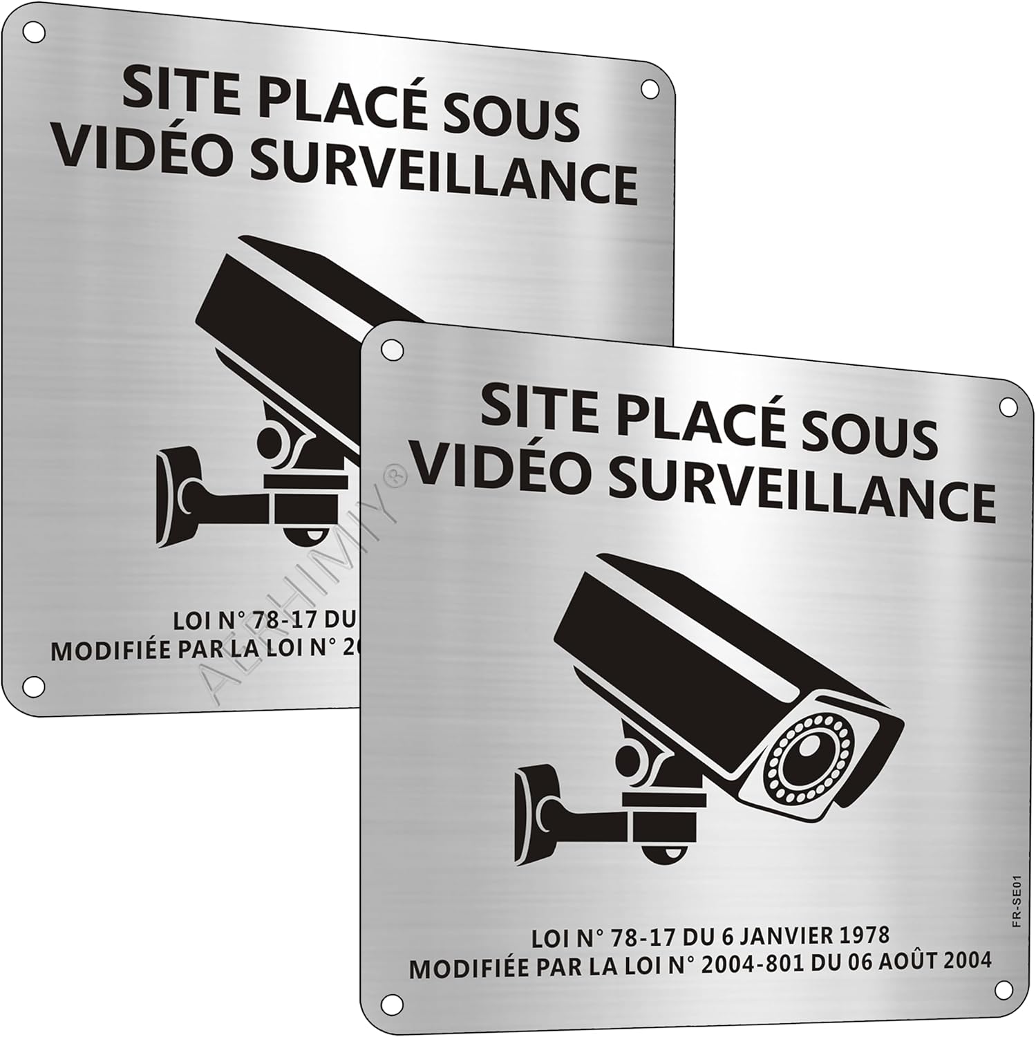 Panneau Camera Surveillance Aluminium Adhesif 15×15 cm, 2 Pièces Pancarte Site Sous Video