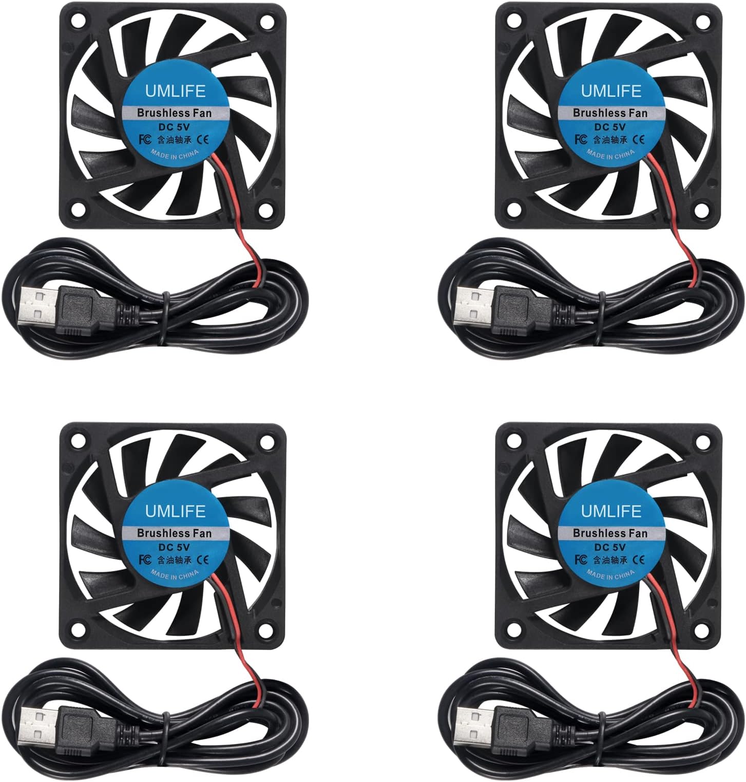 UMLIFE 60mm Fan, 4-Pack 5Volt 0.18A USB 60x60x10mm 6010 Brushless DC Computer CPU Heat Sink Cooling Cooler Fan 60mm x 10mm