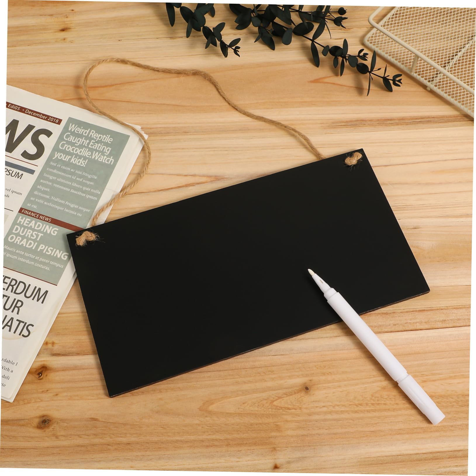 Lavagna Cancellabile per Messaggi 26x14 Cm in Mdf Corda da Appendere, Lavagnetta Sospesa per Esposizione e Comunicazione in Ufficio e Scuola