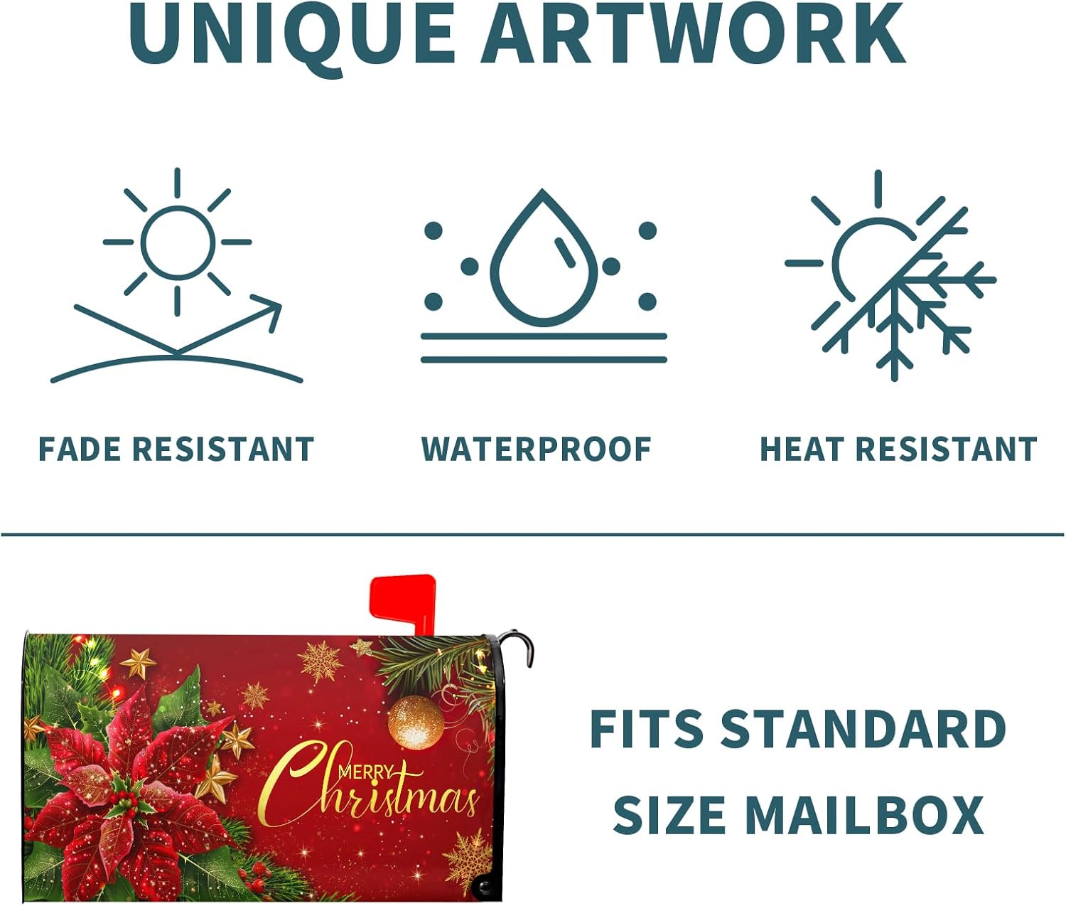 Kawani Merry Christmas Red and Gold Mailbox Covers Magnetic Red Poinsettia Outdoor Mailbox Cover Standard Size 18 X 21 Christmas Holiday Mailbox Wrap Post Letter Box Cover Decor for Home Garden Yard